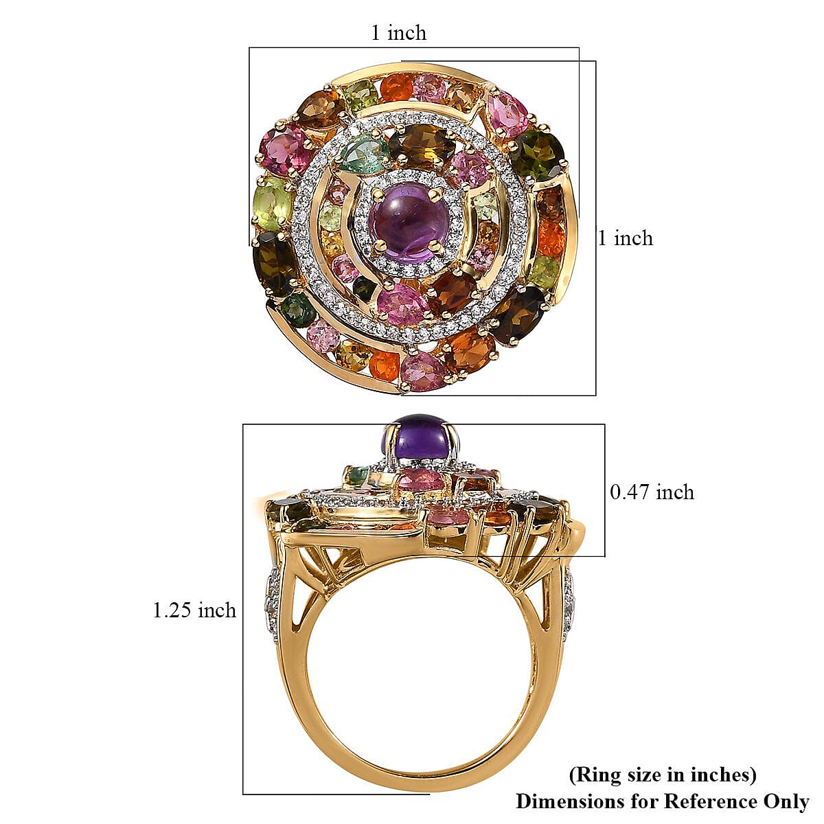 GP Celestial Dream Collection Premium African Amethyst and Multi Gemstone Ring in Vermeil Yellow Gold Over Sterling Silver (Size 10.0) 5.35 ctw