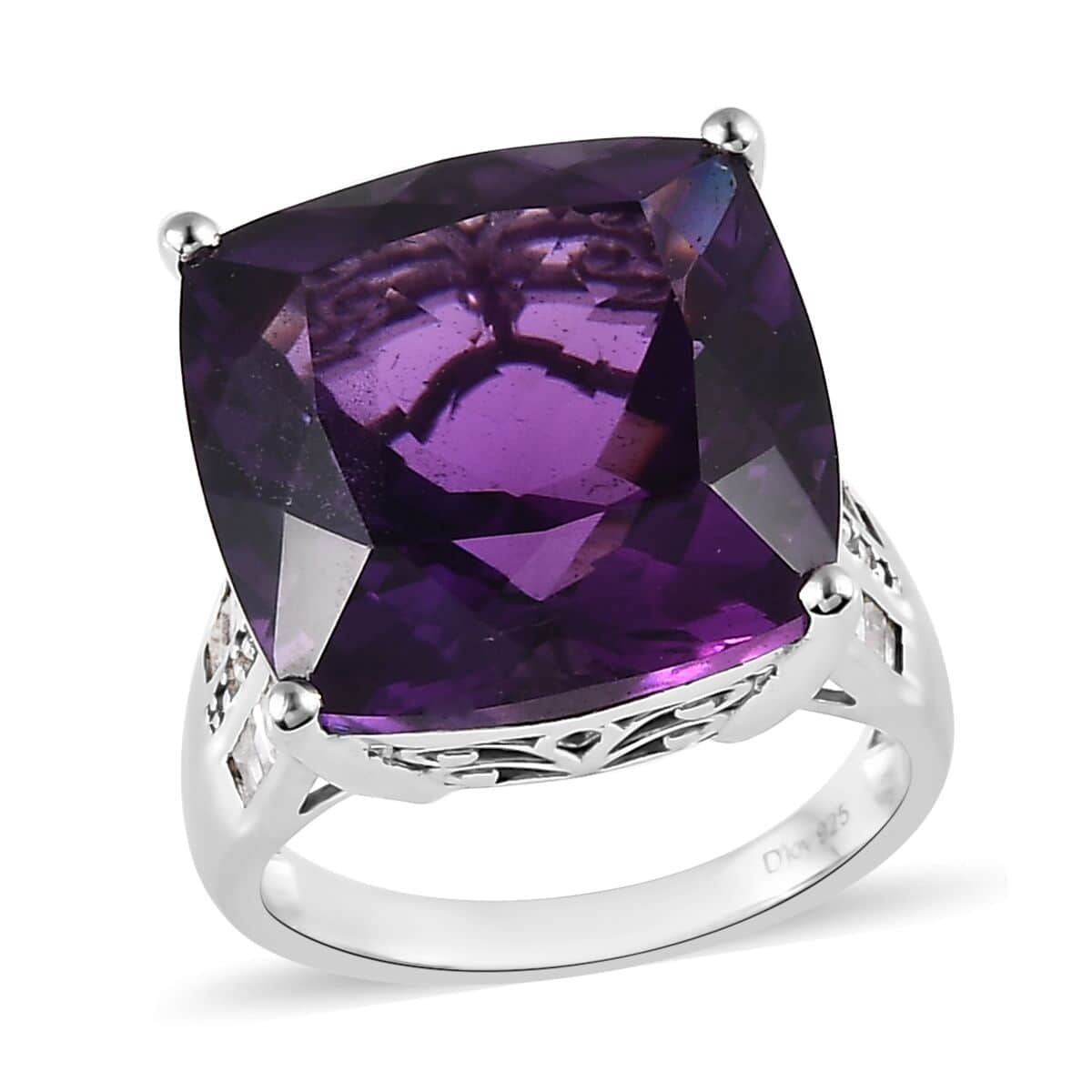 Doorbuster African Amethyst and White Zircon Ring in Platinum Over Sterling Silver 18.00 ctw image number 0