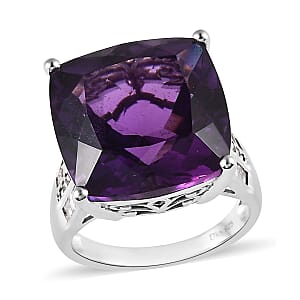 African Amethyst and White Zircon Ring in Platinum Over Sterling Silver (Size 10.0) 18.00 ctw