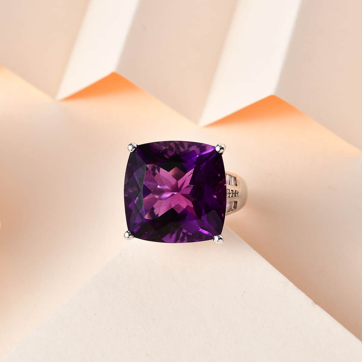 Doorbuster African Amethyst and White Zircon Ring in Platinum Over Sterling Silver 18.00 ctw image number 1