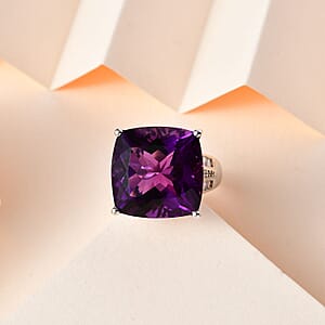 African Amethyst and White Zircon Ring in Platinum Over Sterling Silver (Size 10.0) 18.00 ctw