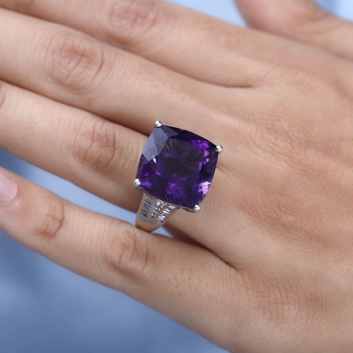 Doorbuster African Amethyst and White Zircon Ring in Platinum Over Sterling Silver 18.00 ctw image number 2