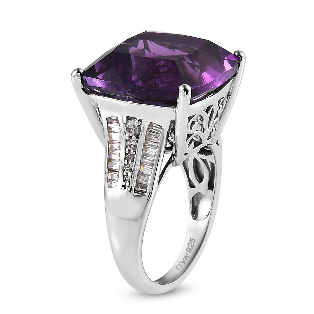 Doorbuster African Amethyst and White Zircon Ring in Platinum Over Sterling Silver 18.00 ctw image number 3