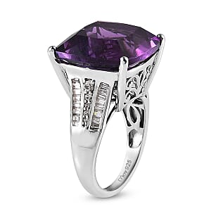 African Amethyst and White Zircon Ring in Platinum Over Sterling Silver (Size 10.0) 18.00 ctw