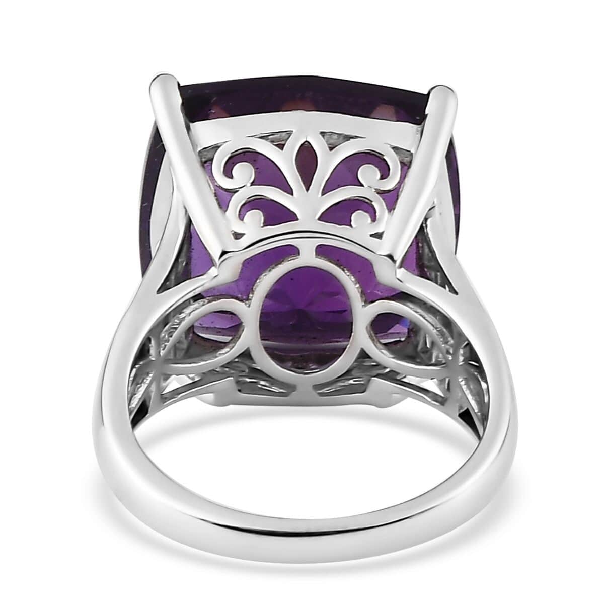 Doorbuster African Amethyst and White Zircon Ring in Platinum Over Sterling Silver 18.00 ctw image number 4