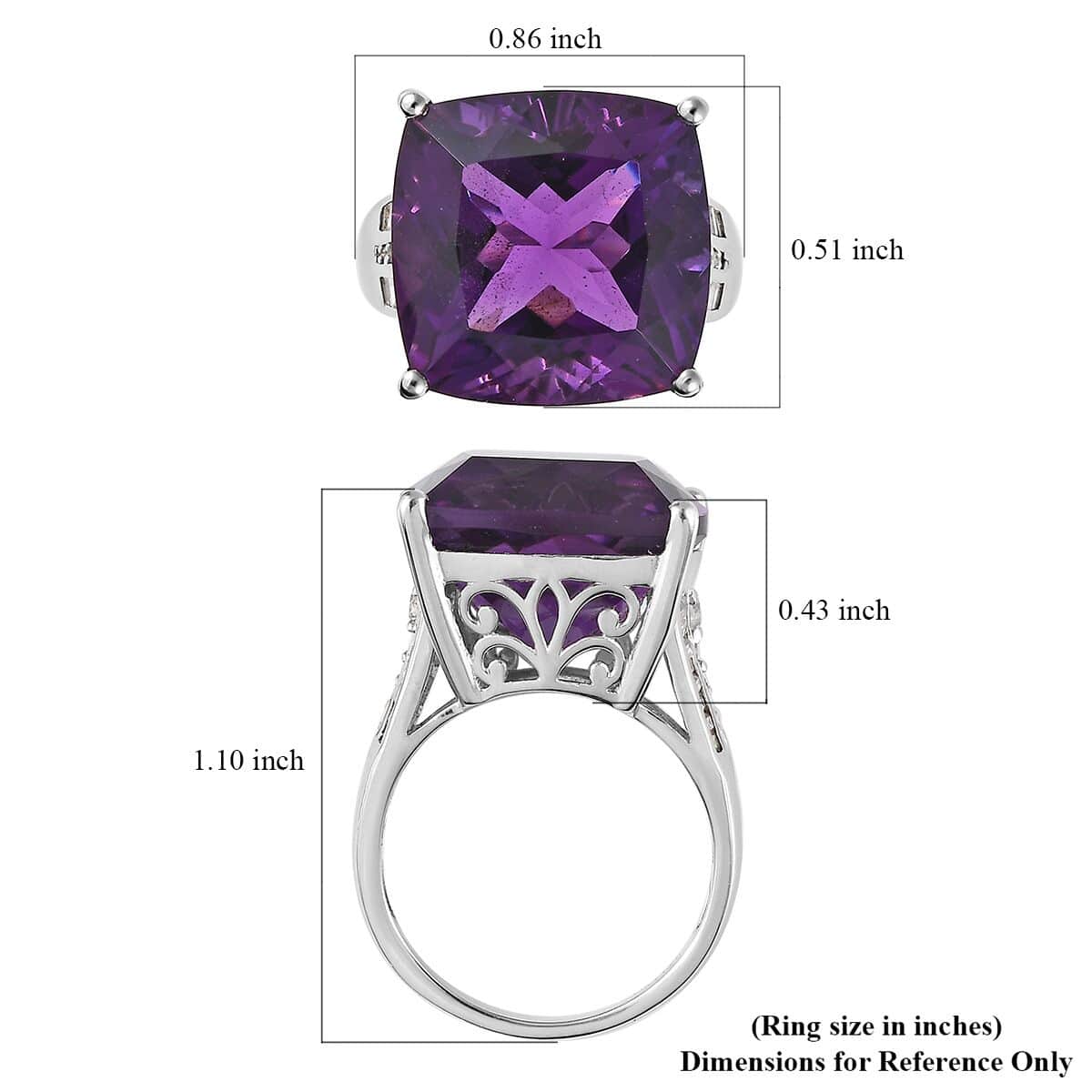 Doorbuster African Amethyst and White Zircon Ring in Platinum Over Sterling Silver 18.00 ctw image number 5