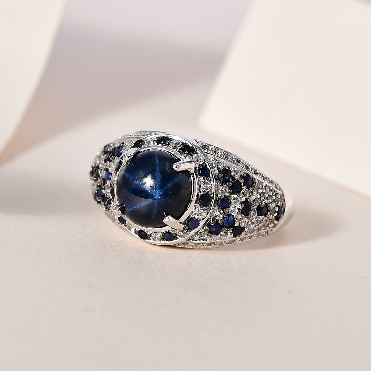 Blue Star Sapphire (DF) and Multi Gemstone Ring in Platinum Over Sterling Silver 4.75 ctw (Del. in 3-5 Days) image number 1