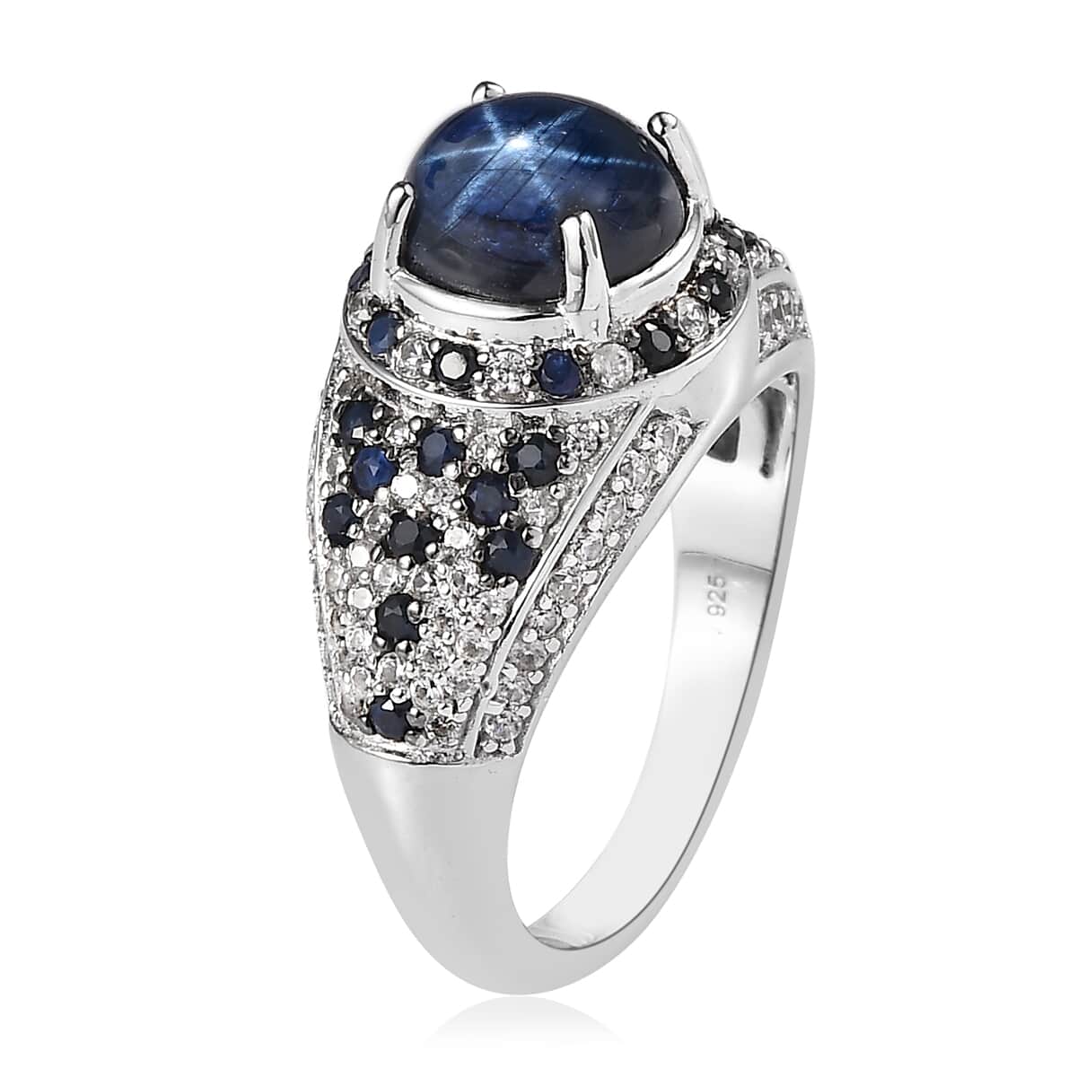 Blue Star Sapphire (DF) and Multi Gemstone Ring in Platinum Over Sterling Silver 4.75 ctw (Del. in 3-5 Days) image number 3