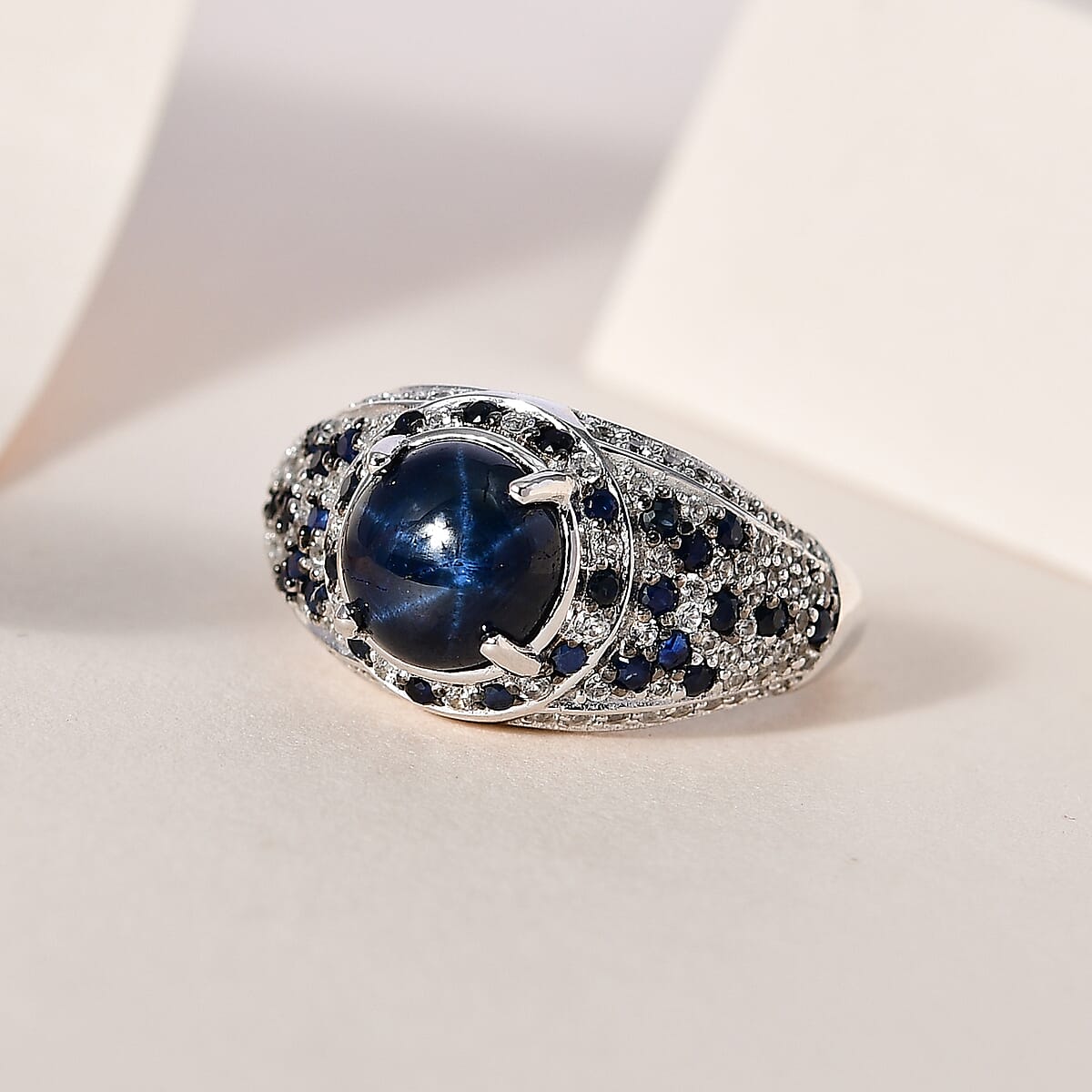 Blue Star Sapphire (DF) and Multi Gemstone Ring in Platinum Over Sterling Silver (Size 8.0) 4.75 ctw image number 1