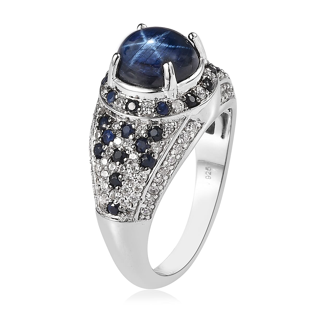 Blue Star Sapphire (DF) and Multi Gemstone Ring in Platinum Over Sterling Silver (Size 8.0) 4.75 ctw image number 3