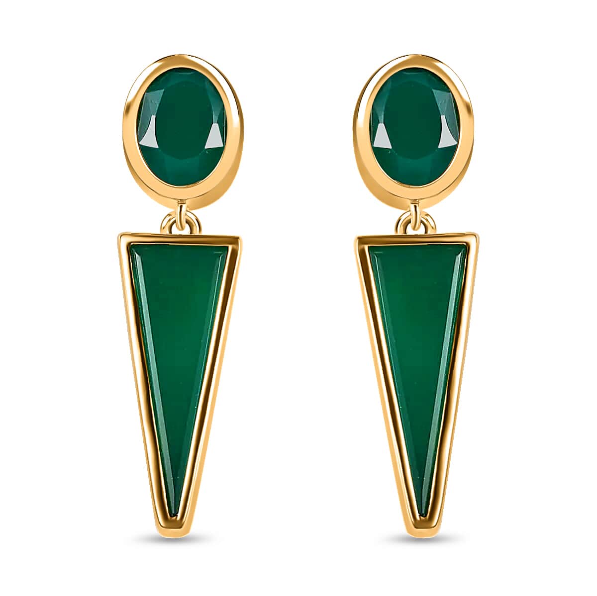 GP Art Deco Collection Green Onyx Earrings, Vermeil Yellow Gold Over Sterling Silver Earrings, Fancy Dangle Earrings, Post Stud Earrings 9.20 ctw image number 0