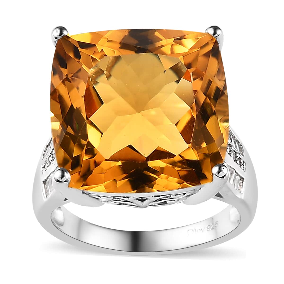 AAA Brazilian Citrine and White Zircon Ring in Platinum Over Sterling Silver (Size 10.0) 18.65 ctw image number 0