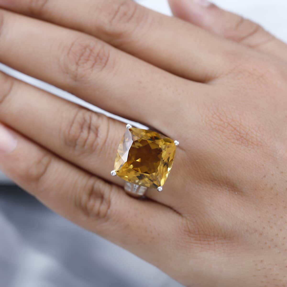 AAA Brazilian Citrine and White Zircon Ring in Platinum Over Sterling Silver (Size 10.0) 18.65 ctw image number 2