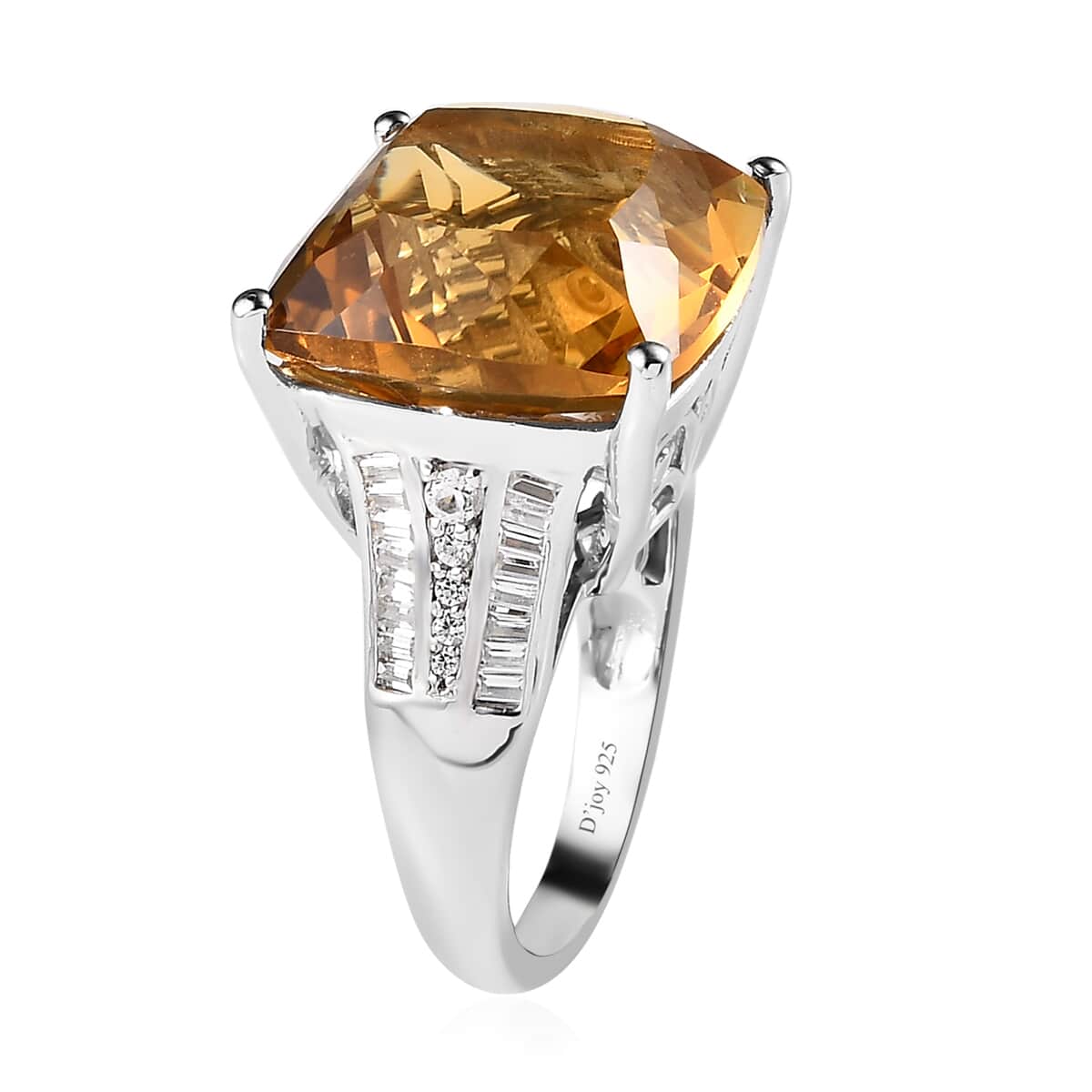 AAA Brazilian Citrine and White Zircon Ring in Platinum Over Sterling Silver (Size 10.0) 18.65 ctw image number 3