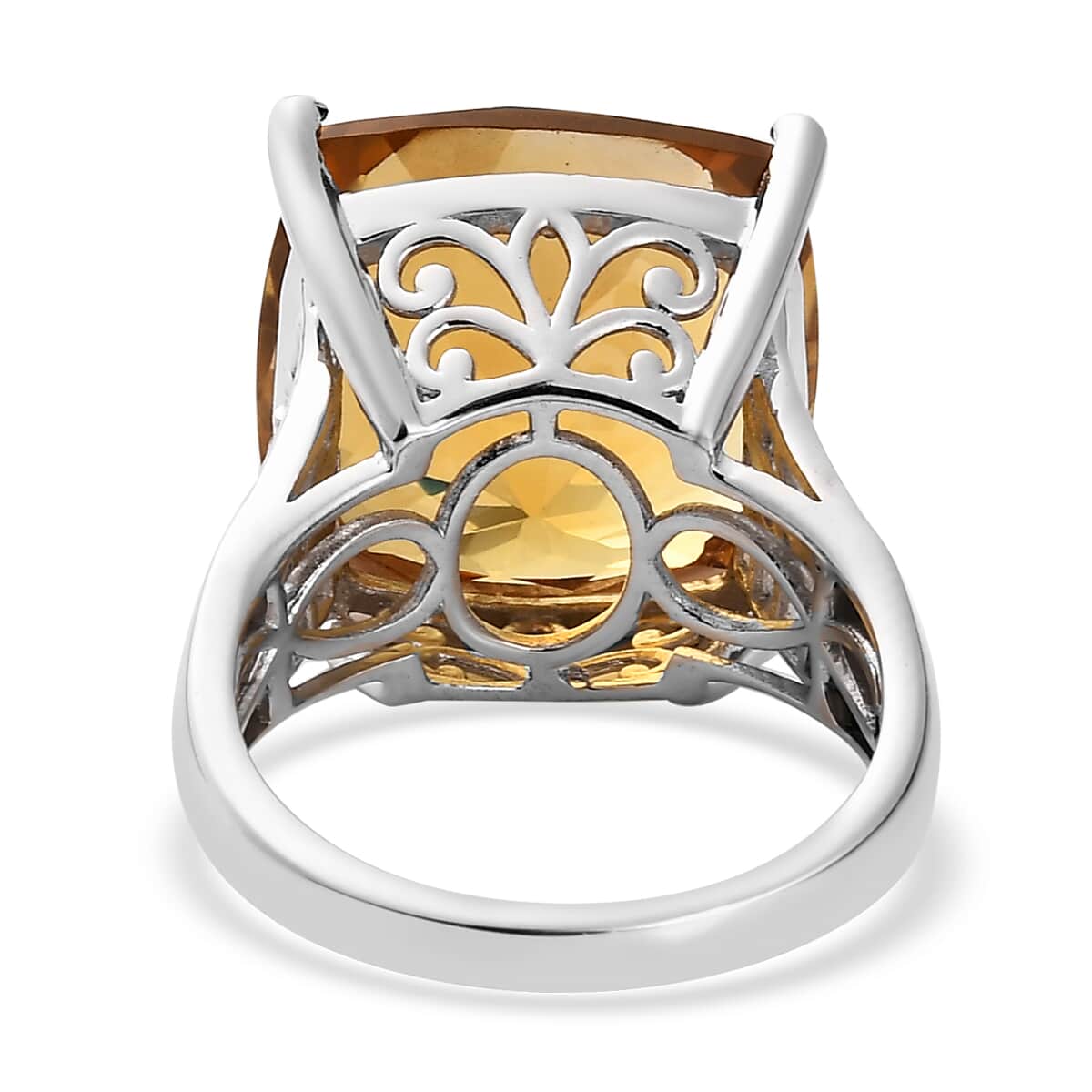 AAA Brazilian Citrine and White Zircon Ring in Platinum Over Sterling Silver (Size 10.0) 18.65 ctw image number 4