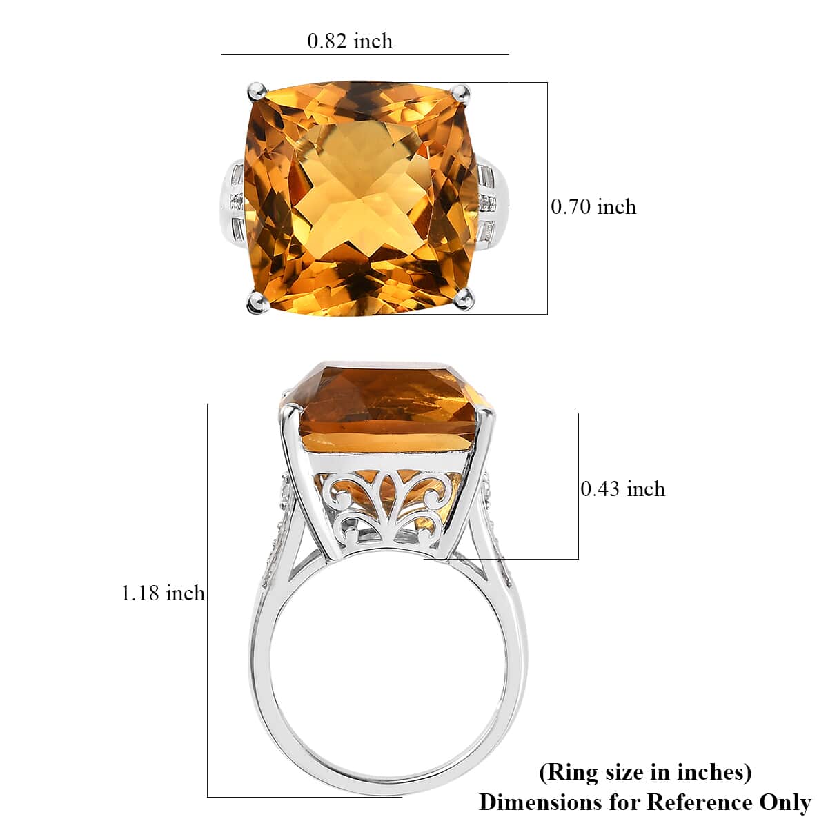 AAA Brazilian Citrine and White Zircon Ring in Platinum Over Sterling Silver (Size 10.0) 18.65 ctw image number 5