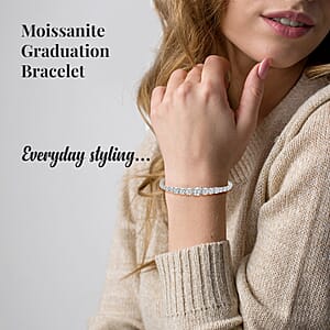 Moissanite Graduate Bracelet in Platinum Over Sterling Silver (7.25 In) 14.50 ctw