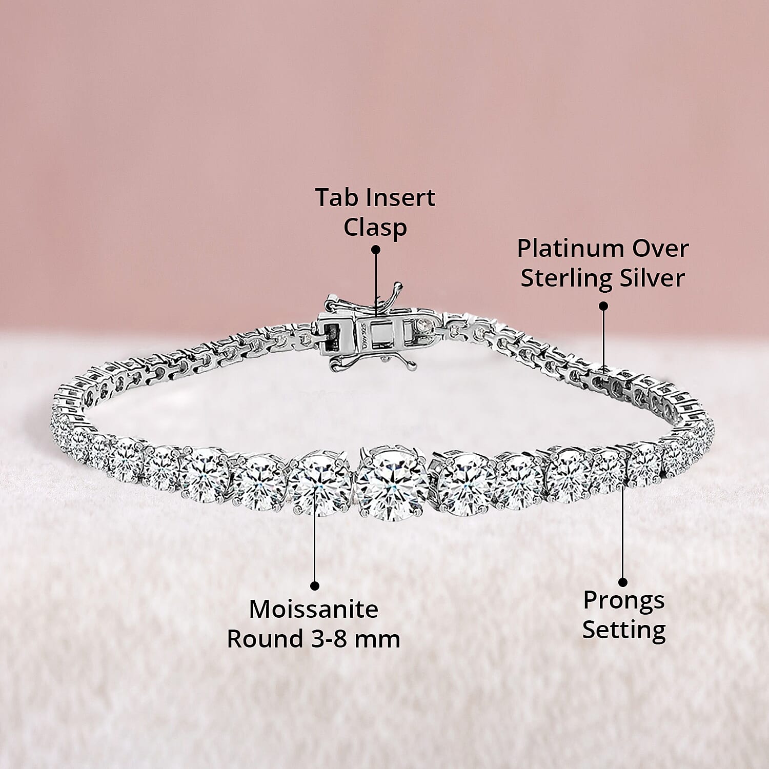 Moissanite Graduate Bracelet in Platinum Over Sterling Silver (7.25 In) 14.50 ctw