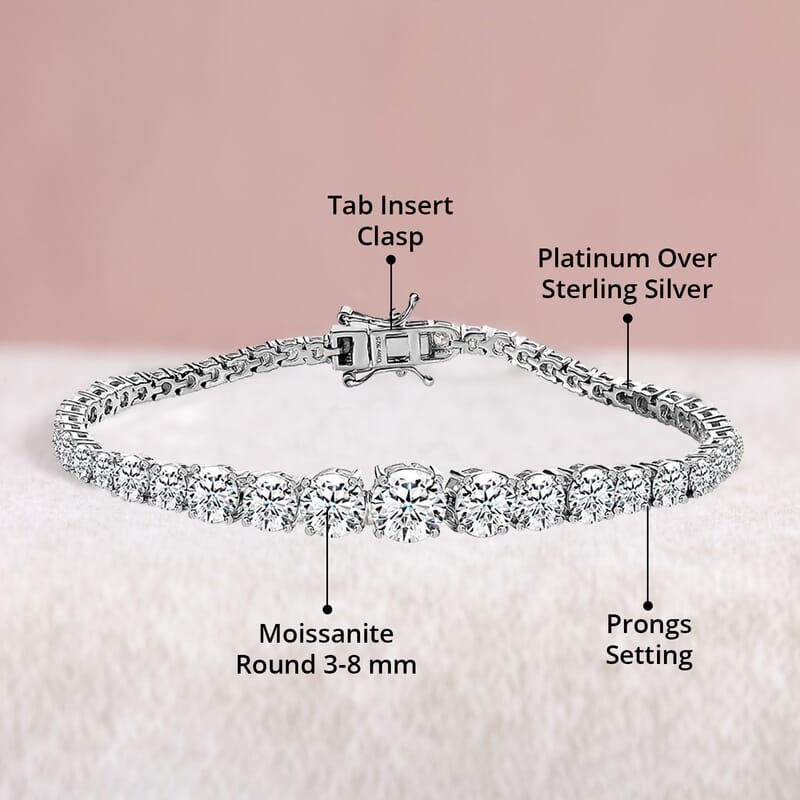 Moissanite Graduate Bracelet in Platinum Over Sterling Silver (7.25 In) 14.50 ctw