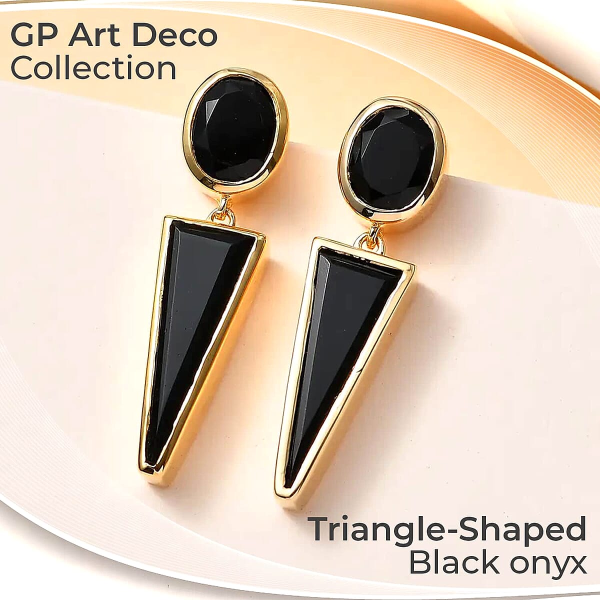 GP Art Deco Collection Black Onyx Earrings, Vermeil Yellow Gold Over Sterling Silver Earrings, Fancy Dangle Earrings, Post Stud Earrings 9.50 ctw image number 1