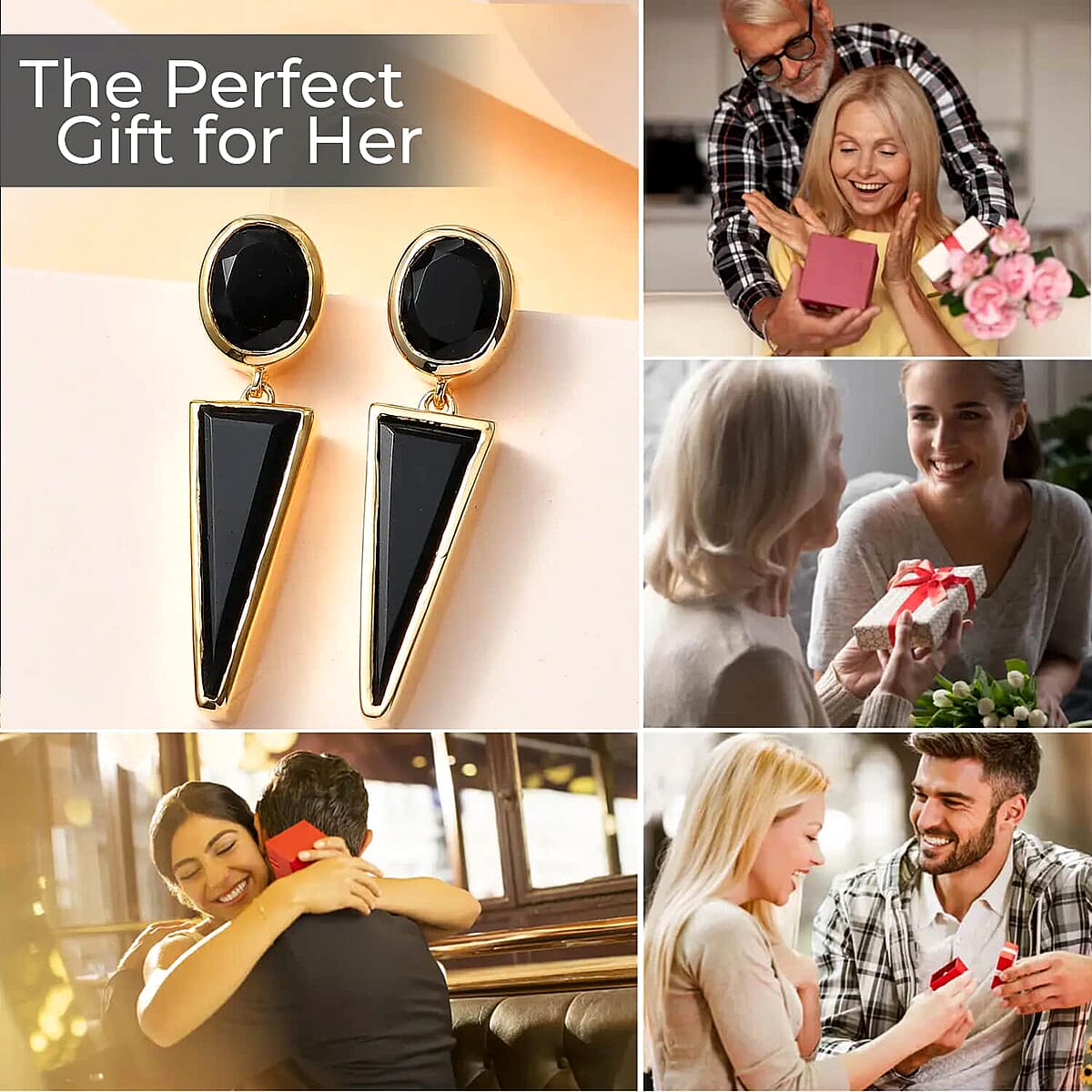 GP Art Deco Collection Black Onyx Earrings, Vermeil Yellow Gold Over Sterling Silver Earrings, Fancy Dangle Earrings, Post Stud Earrings 9.50 ctw image number 3