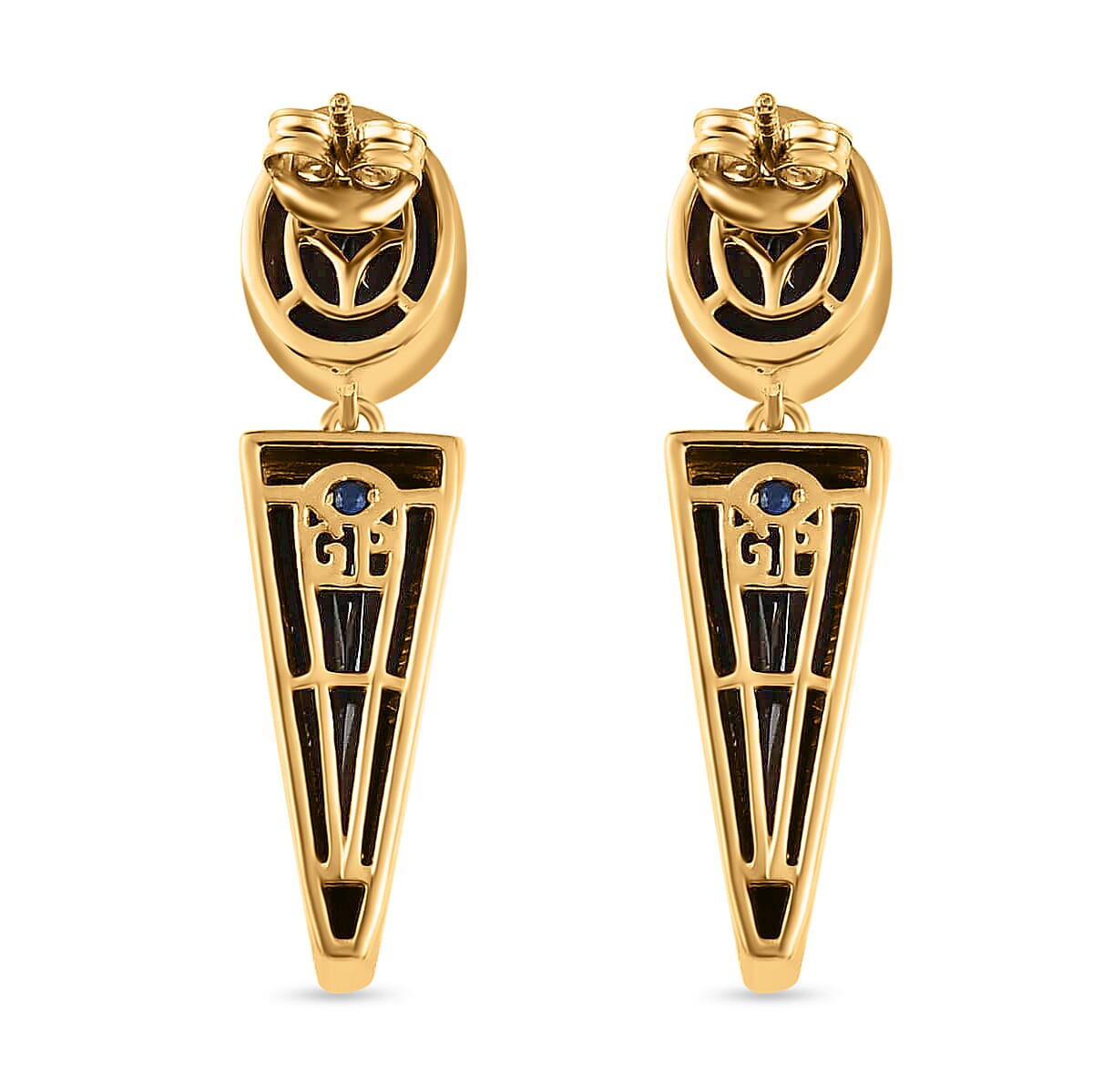 GP Art Deco Collection Black Onyx Earrings, Vermeil Yellow Gold Over Sterling Silver Earrings, Fancy Dangle Earrings, Post Stud Earrings 9.50 ctw image number 4