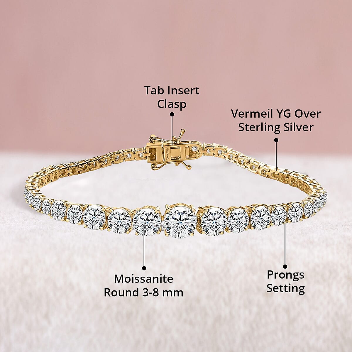 Moissanite Graduate Bracelet in Vermeil Yellow Gold Over Sterling Silver (7.25 In) 14.50 ctw image number 5