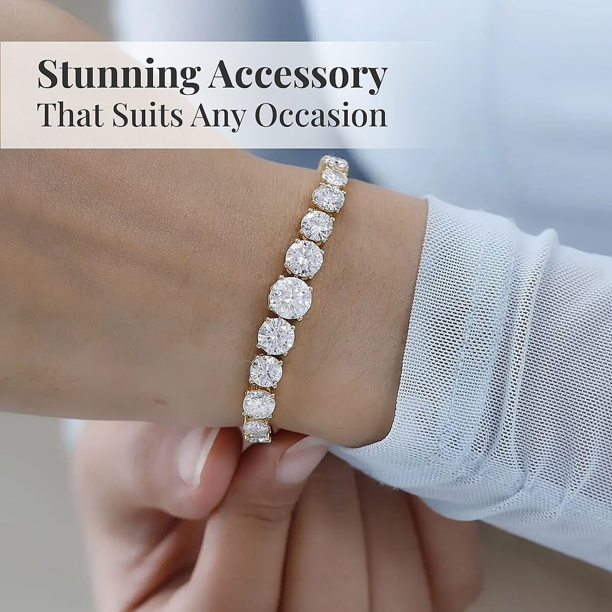 Moissanite Graduate Bracelet in Vermeil Yellow Gold Over Sterling Silver (7.25 In) 14.50 ctw image number 6