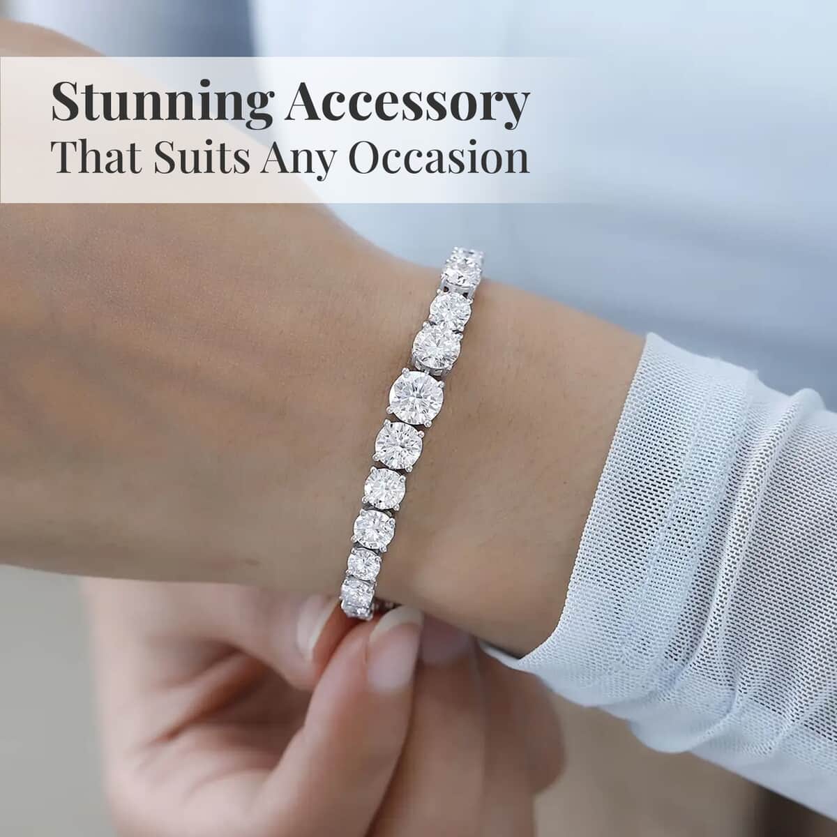 Moissanite Graduation Bracelet in Platinum Over Sterling Silver (6.50 In) 13.90 ctw image number 6