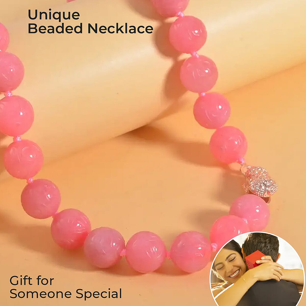 Pink Jade 701.00 ctw Beaded Necklace, Dragon Frog Motif Necklace, 18 Inch Vermeil Yellow Gold Over Sterling Silver Necklace, Jade Jewelry image number 1