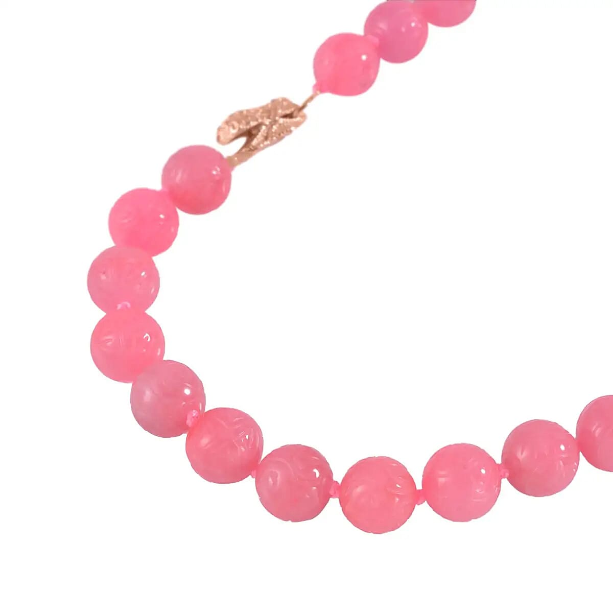 Pink Jade 701.00 ctw Beaded Necklace, Dragon Frog Motif Necklace, 18 Inch Vermeil Yellow Gold Over Sterling Silver Necklace, Jade Jewelry image number 3