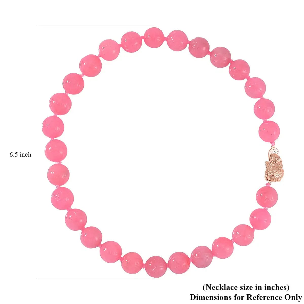 Pink Jade 701.00 ctw Beaded Necklace, Dragon Frog Motif Necklace, 18 Inch Vermeil Yellow Gold Over Sterling Silver Necklace, Jade Jewelry image number 5