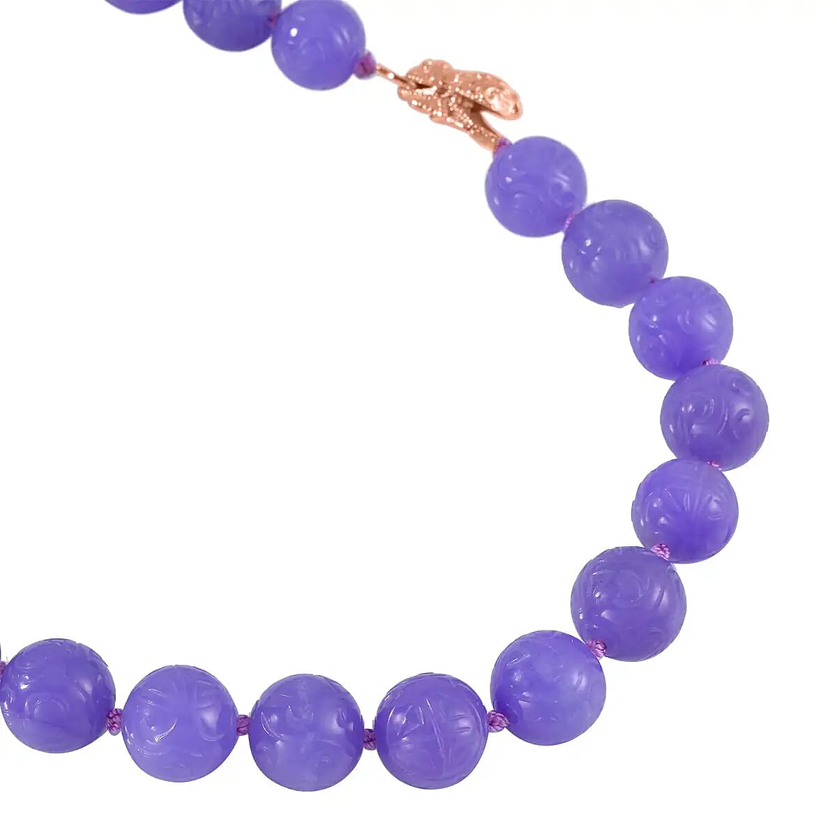 Purple Jade Beaded Necklace, Dragon Frog Motif Necklace, 18 Inch Vermeil Yellow Gold Over Sterling Silver Necklace, Jade Jewelry 703.15 ctw image number 3