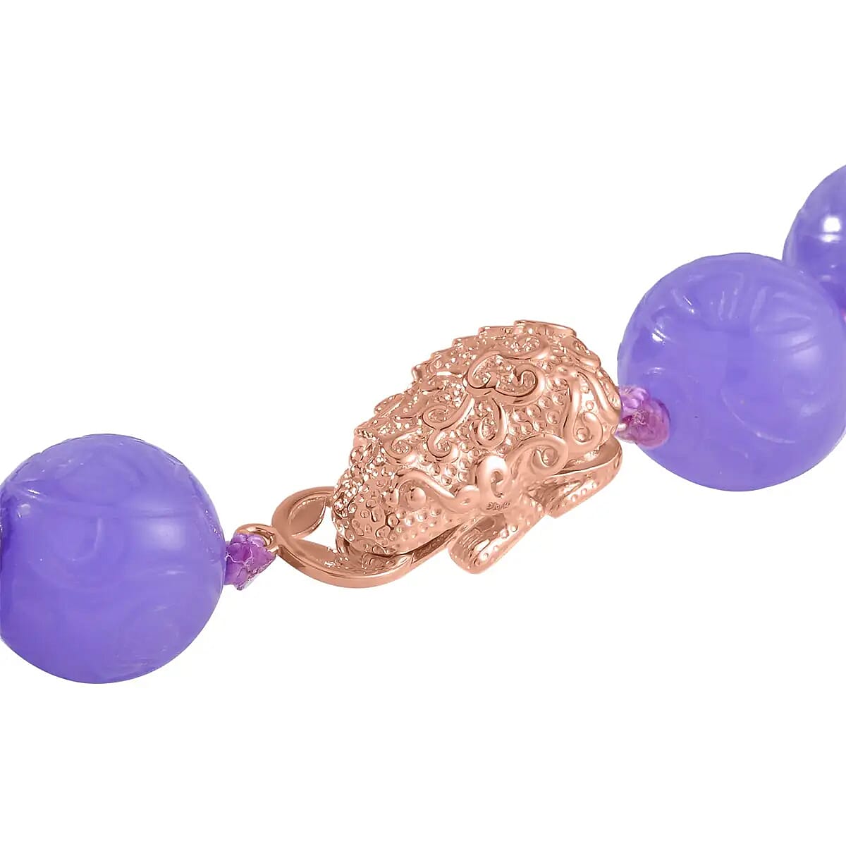 Purple Jade Beaded Necklace, Dragon Frog Motif Necklace, 18 Inch Vermeil Yellow Gold Over Sterling Silver Necklace, Jade Jewelry 703.15 ctw image number 4