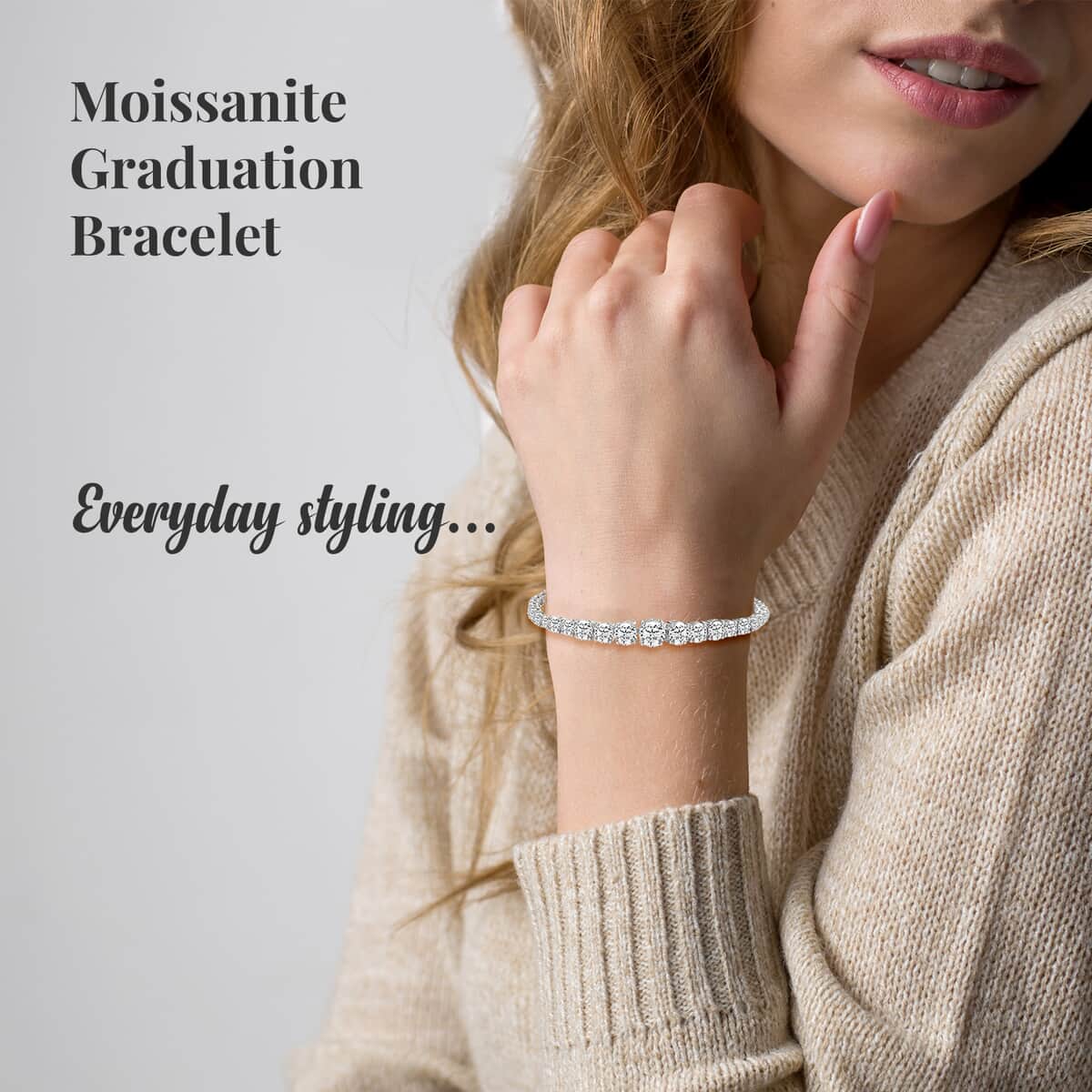 Moissanite Graduation Bracelet in Platinum Over Sterling Silver (8.00 In) 15.00 ctw image number 2