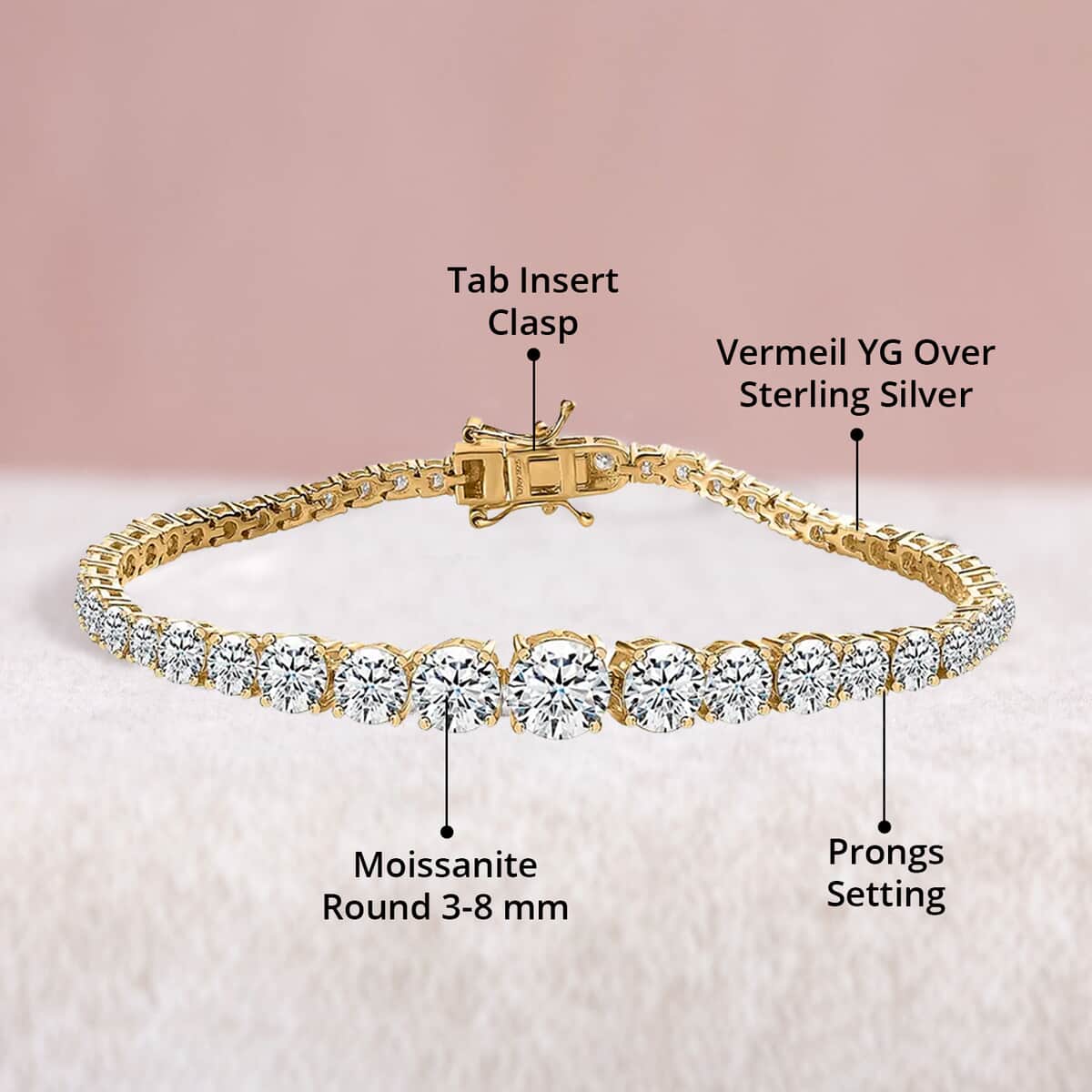 Moissanite Graduation Bracelet in Vermeil YG Over Sterling Silver (8.00 In) 15.00 ctw image number 5