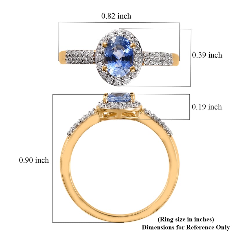 Premium Ceylon Blue Sapphire and Moissanite Halo Ring in Vermeil Yellow Gold Over Sterling Silver (Size 10.0) 1.25 ctw