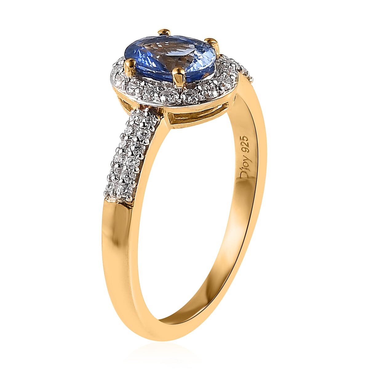 Premium Ceylon Blue Sapphire and Moissanite Halo Ring in Vermeil Yellow Gold Over Sterling Silver (Size 8.0) 1.25 ctw image number 3
