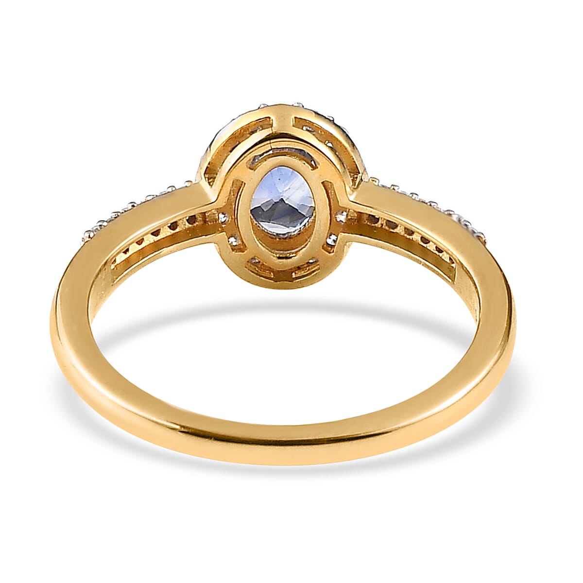 Premium Ceylon Blue Sapphire and Moissanite Halo Ring in Vermeil Yellow Gold Over Sterling Silver (Size 8.0) 1.25 ctw image number 4