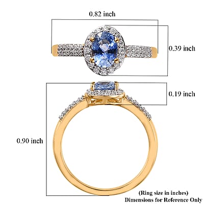 Premium Ceylon Blue Sapphire and Moissanite Halo Ring in Vermeil Yellow Gold Over Sterling Silver (Size 8.0) 1.25 ctw