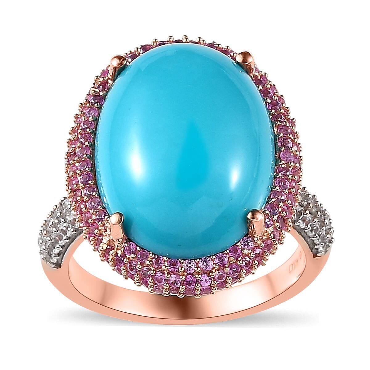 Premium Sleeping Beauty Turquoise, Multi Gemstone Double Halo Ring in Vermeil RG Over Sterling Silver (Size 10.0) 11.75 ctw