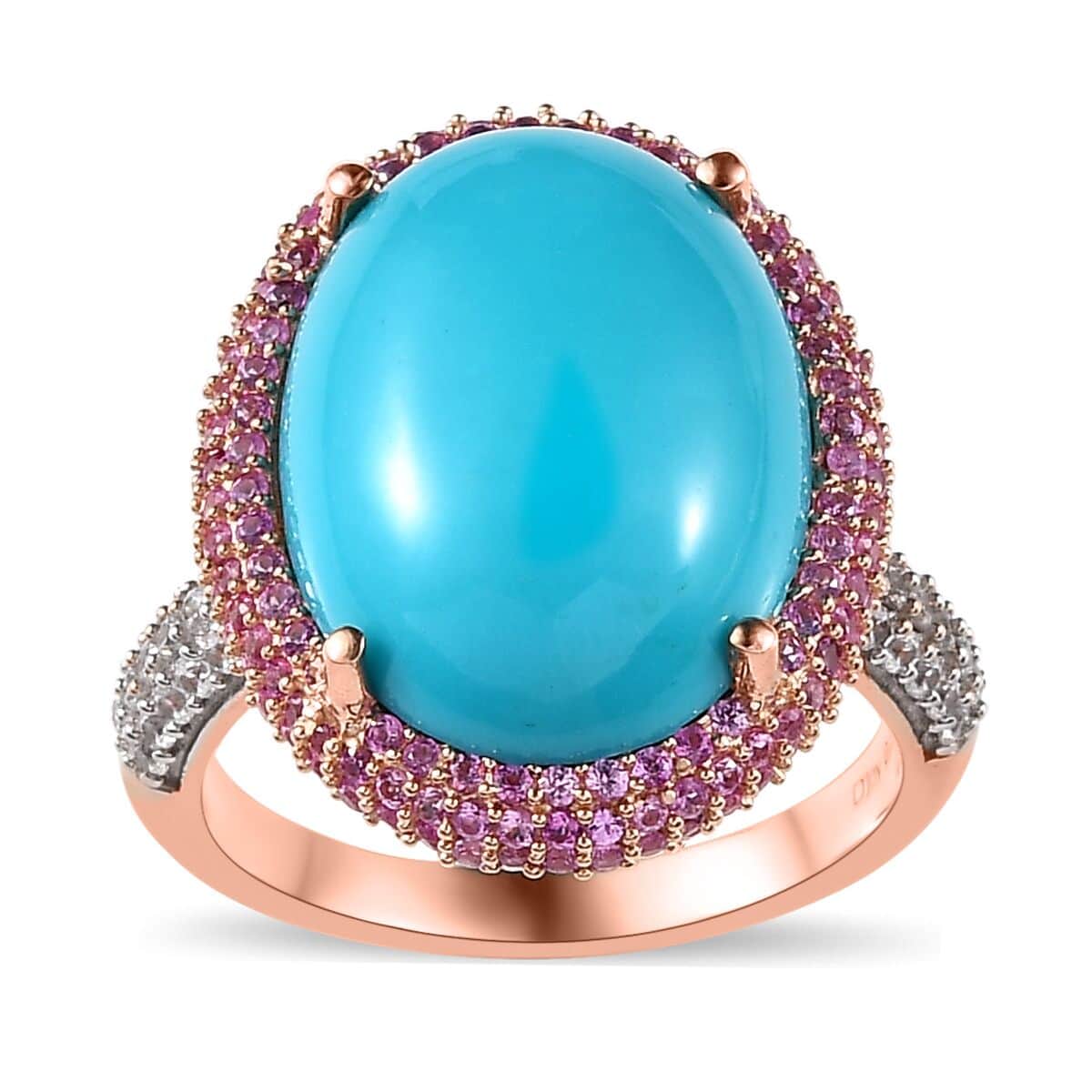 Doorbuster Premium Sleeping Beauty Turquoise and Multi Gemstone Double Halo Ring in Vermeil Rose Gold Over Sterling Silver 11.75 ctw image number 0