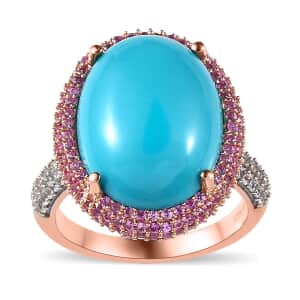 Doorbuster Premium Sleeping Beauty Turquoise and Multi Gemstone Double Halo Ring in Vermeil Rose Gold Over Sterling Silver (Size 10.0) 11.75 ctw