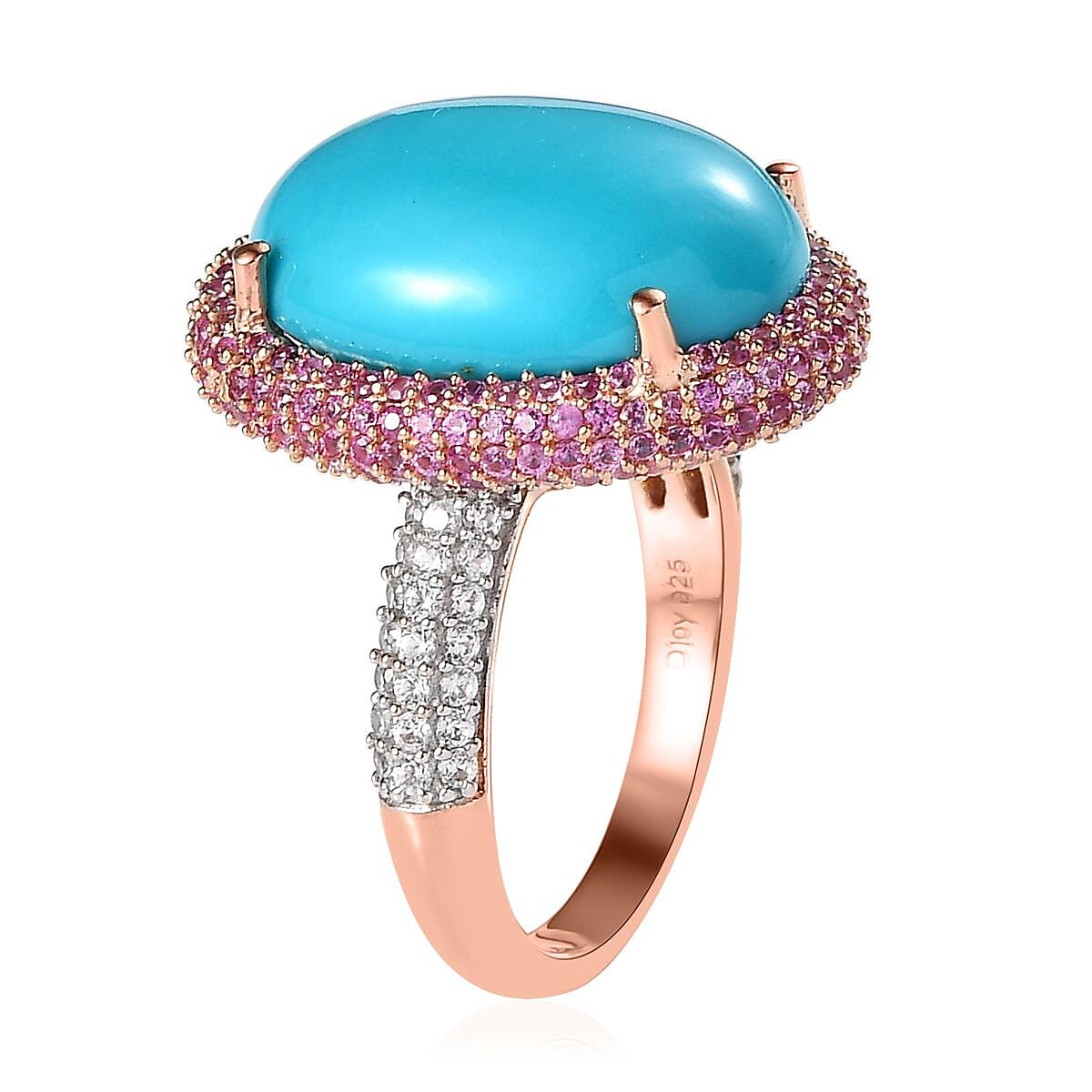 Premium Sleeping Beauty Turquoise, Multi Gemstone Double Halo Ring in Vermeil RG Over Sterling Silver (Size 10.0) 11.75 ctw