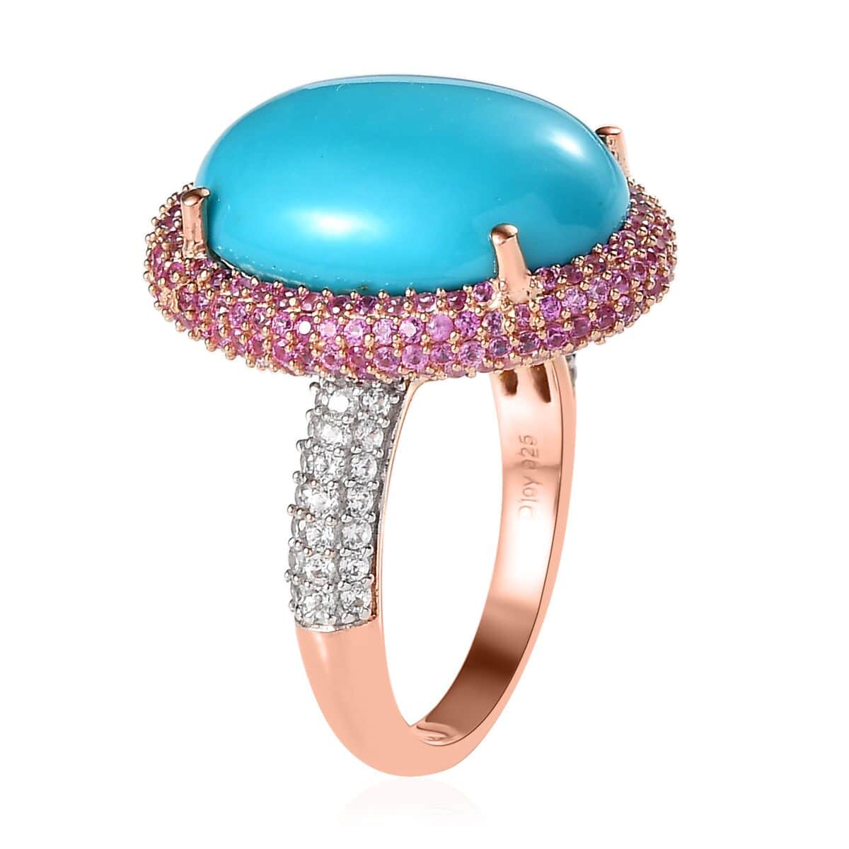 Doorbuster Premium Sleeping Beauty Turquoise and Multi Gemstone Double Halo Ring in Vermeil Rose Gold Over Sterling Silver 11.75 ctw image number 3