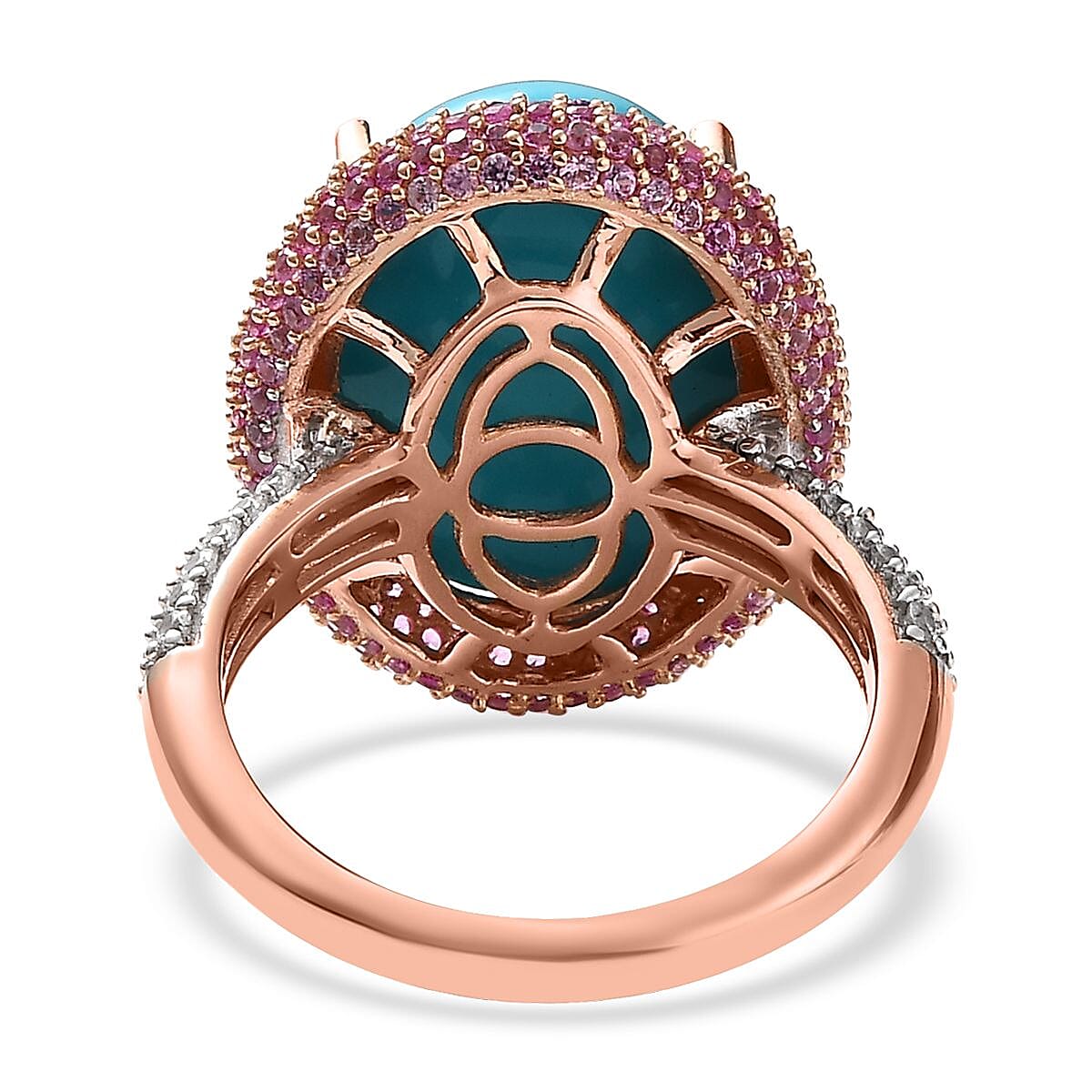 Premium Sleeping Beauty Turquoise, Multi Gemstone Double Halo Ring in Vermeil RG Over Sterling Silver (Size 10.0) 11.75 ctw