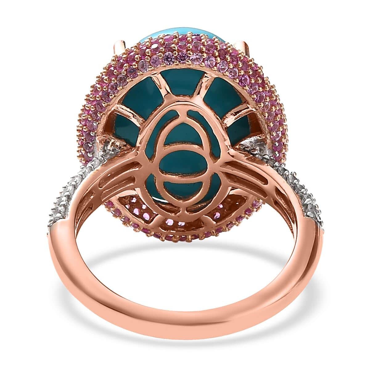 Doorbuster Premium Sleeping Beauty Turquoise and Multi Gemstone Double Halo Ring in Vermeil Rose Gold Over Sterling Silver 11.75 ctw image number 4