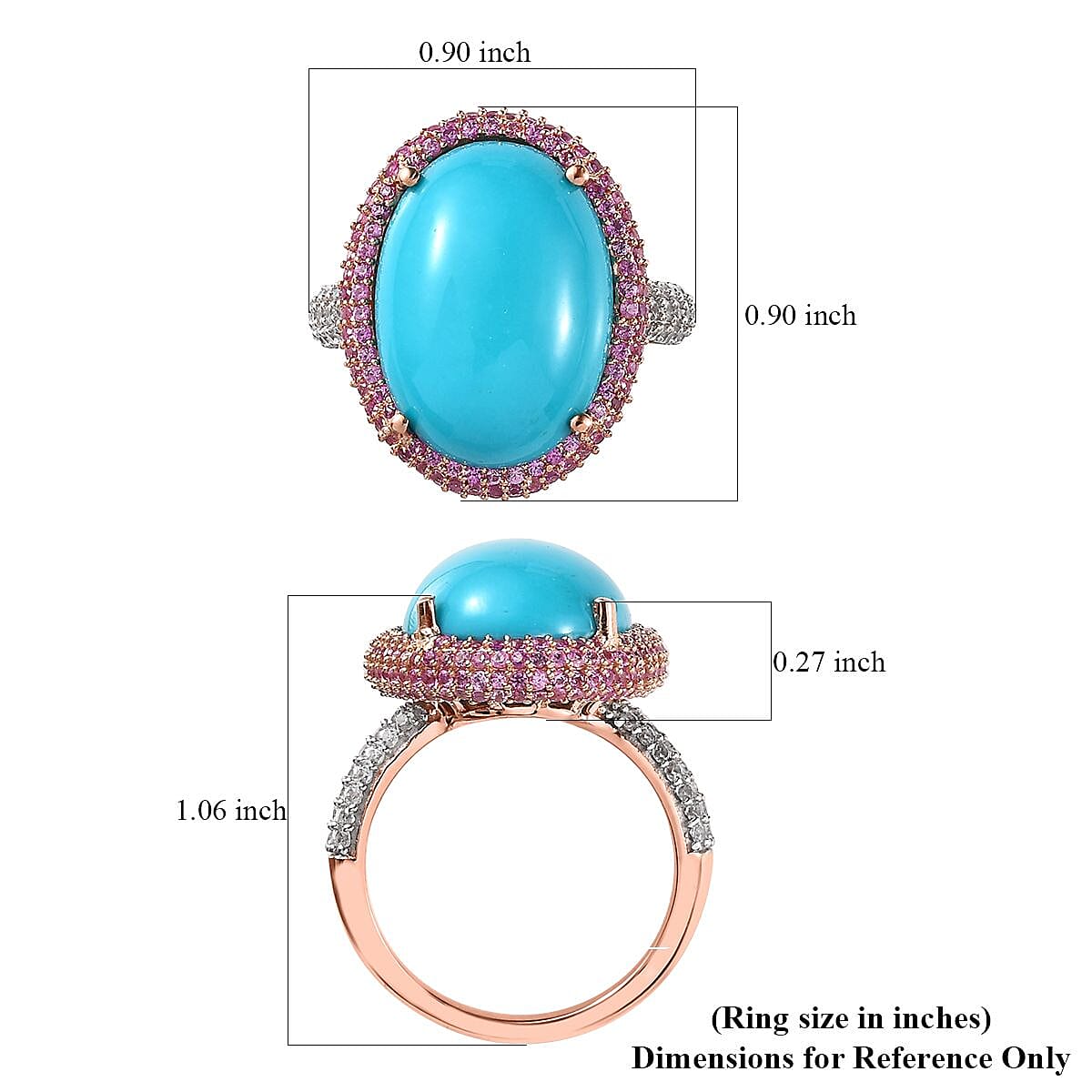 Premium Sleeping Beauty Turquoise, Multi Gemstone Double Halo Ring in Vermeil RG Over Sterling Silver (Size 10.0) 11.75 ctw