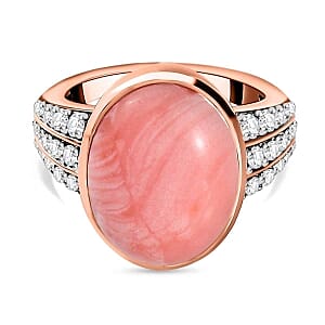 Oregon Sunrise Peach Opal and White Zircon  7.03 ctw Ring in Vermeil RG Over Sterling Silver (Size 9)
