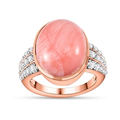 Oregon Sunrise Peach Opal and White Zircon  7.03 ctw Ring in Vermeil RG Over Sterling Silver (Size 9)